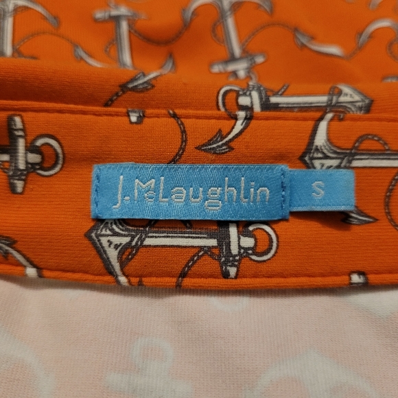 J.Mclaughlin Women Button Down Shirt Size S Anchor Print Roll Tab Sleeve Orange - Picture 6 of 7